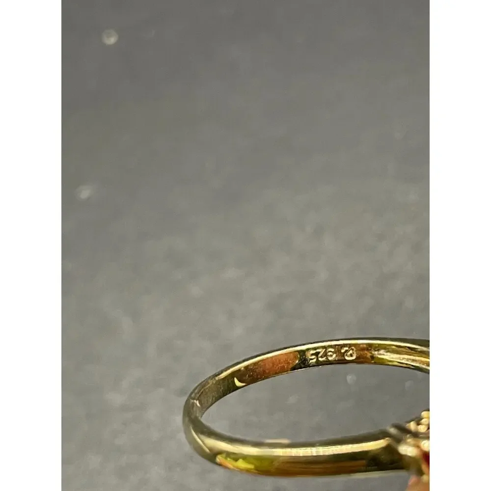 Gold Over Sterling Silver 925 Oval Red Ruby Glass Stone Band Ring Size 9.75